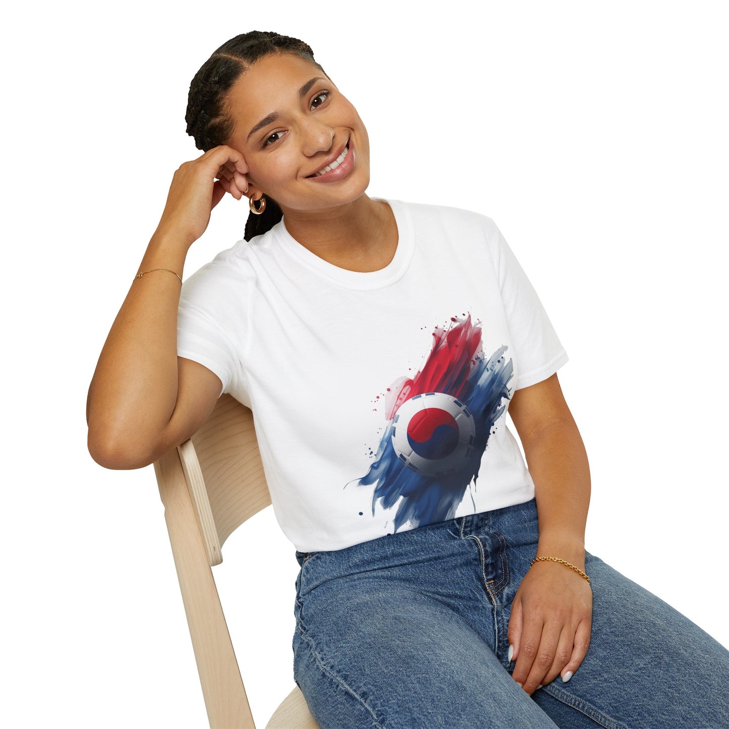 South Korea Football Flag T-Shirt Abstract Splatter Soccer Design Tee