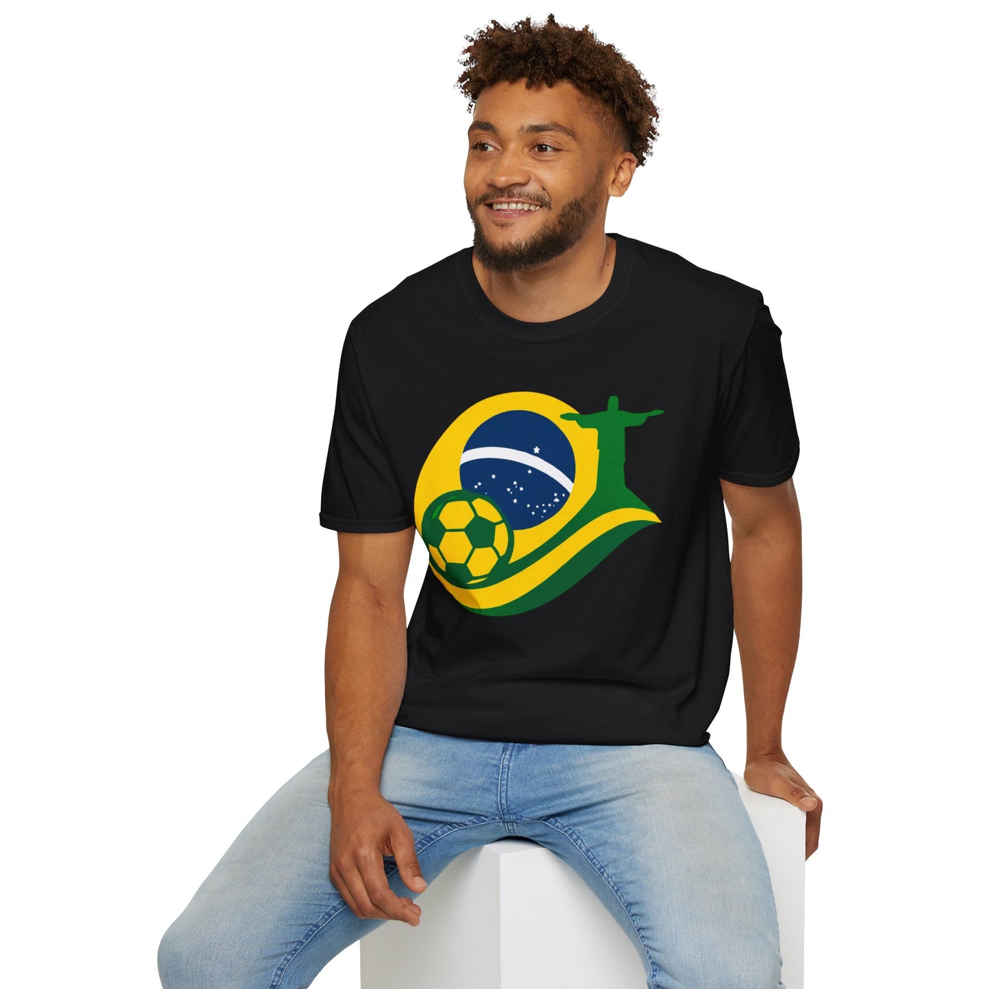 Brazil Soccer T-Shirt – Brazilian Flag, Christ the Redeemer & Football Graphic Tee