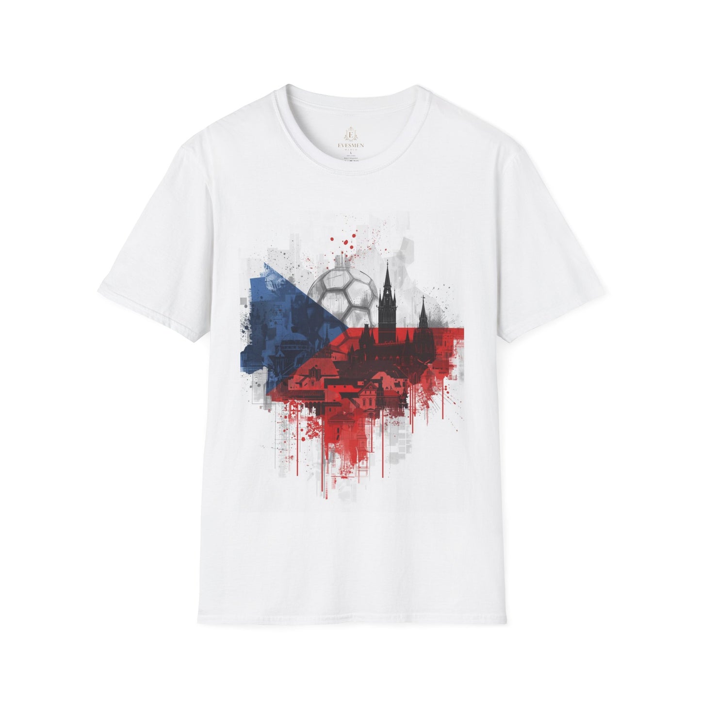 Czechia Football Flag Prague Cityscape T-Shirt Národní Tým Soccer Grunge Tee