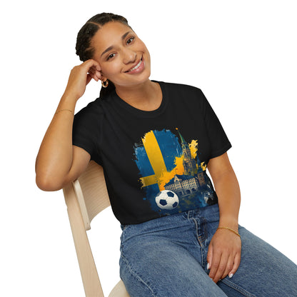 Sweden Football Skyline T‑Shirt — Swedish Flag Soccer Graphic Tee