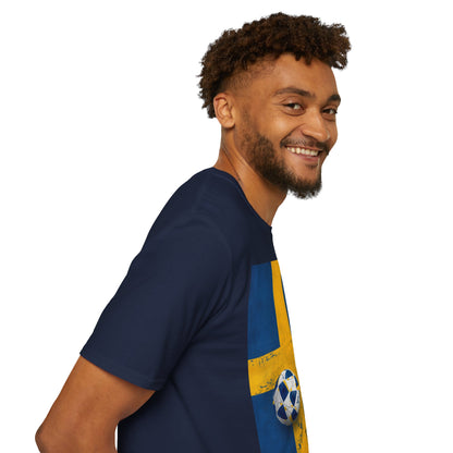 Sweden Flag Soccer T-Shirt — Distressed Swedish Flag Football Tee
