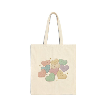 Valentine Tote Bag — Pastel Heart Buttons Cute Canvas Tote