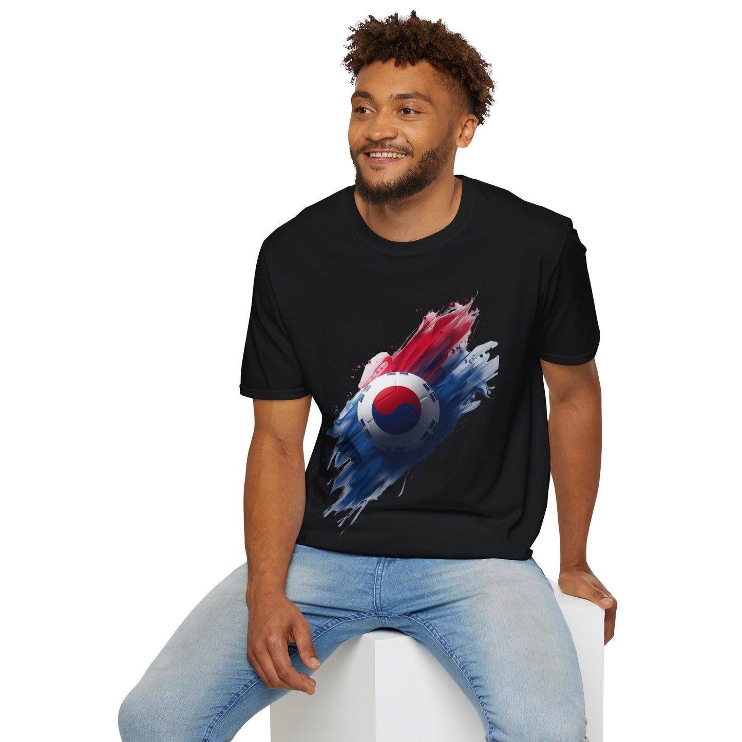 South Korea Football Flag T-Shirt Abstract Splatter Soccer Design Tee