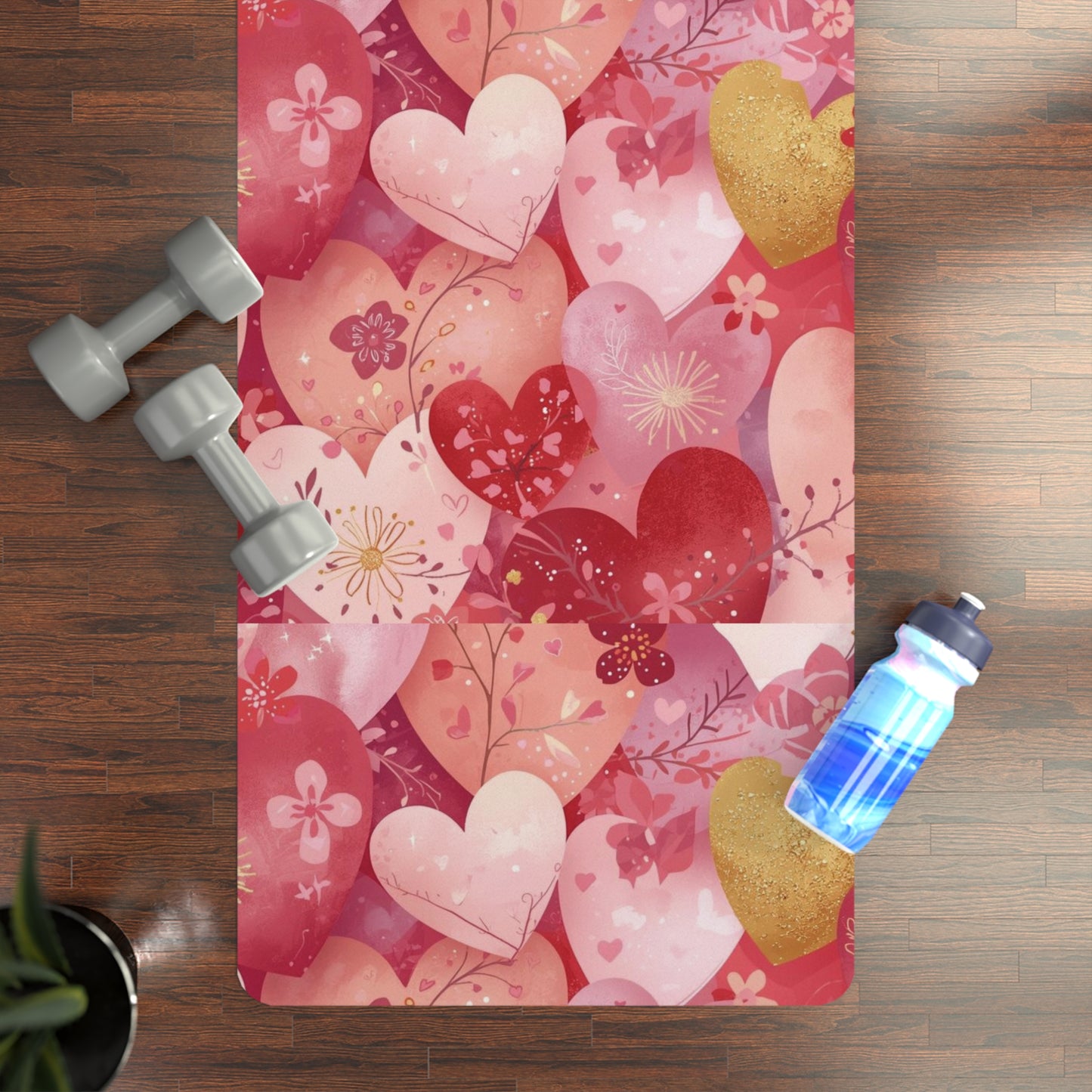 Heart Pattern Rubber Yoga Mat Pink Love Design Valentine’s Day Everyday Practice