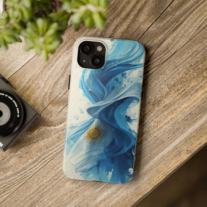 Argentinian Flag Watercolor Tough Phone Case - Blue Ribbon & Sun Protective Cover