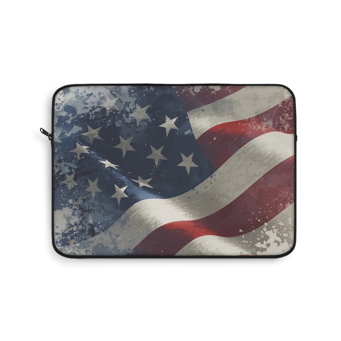 Laptop sleeve with vintage American flag design on a white background