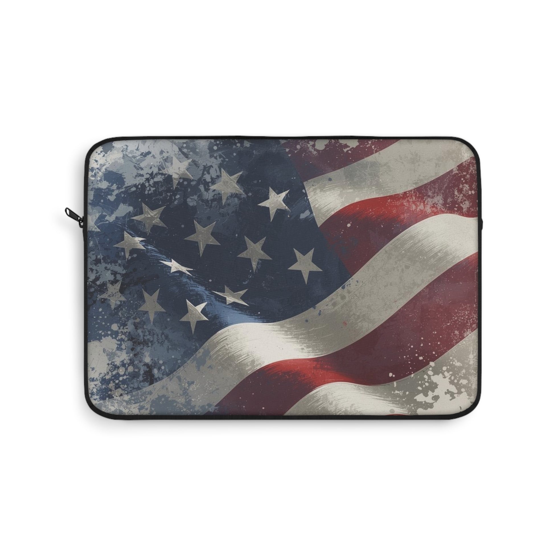 Laptop sleeve with vintage American flag design on a white background