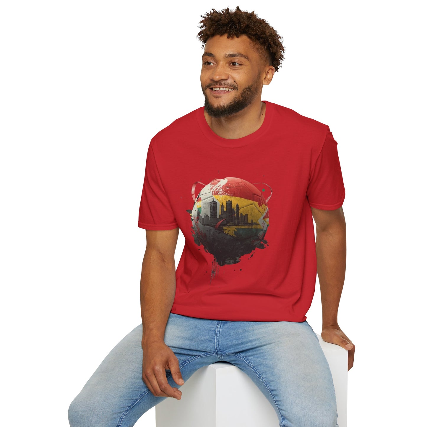 Ghana Soccer Ball with Accra Skyline and Flag Drips T-shirt Fan Tee