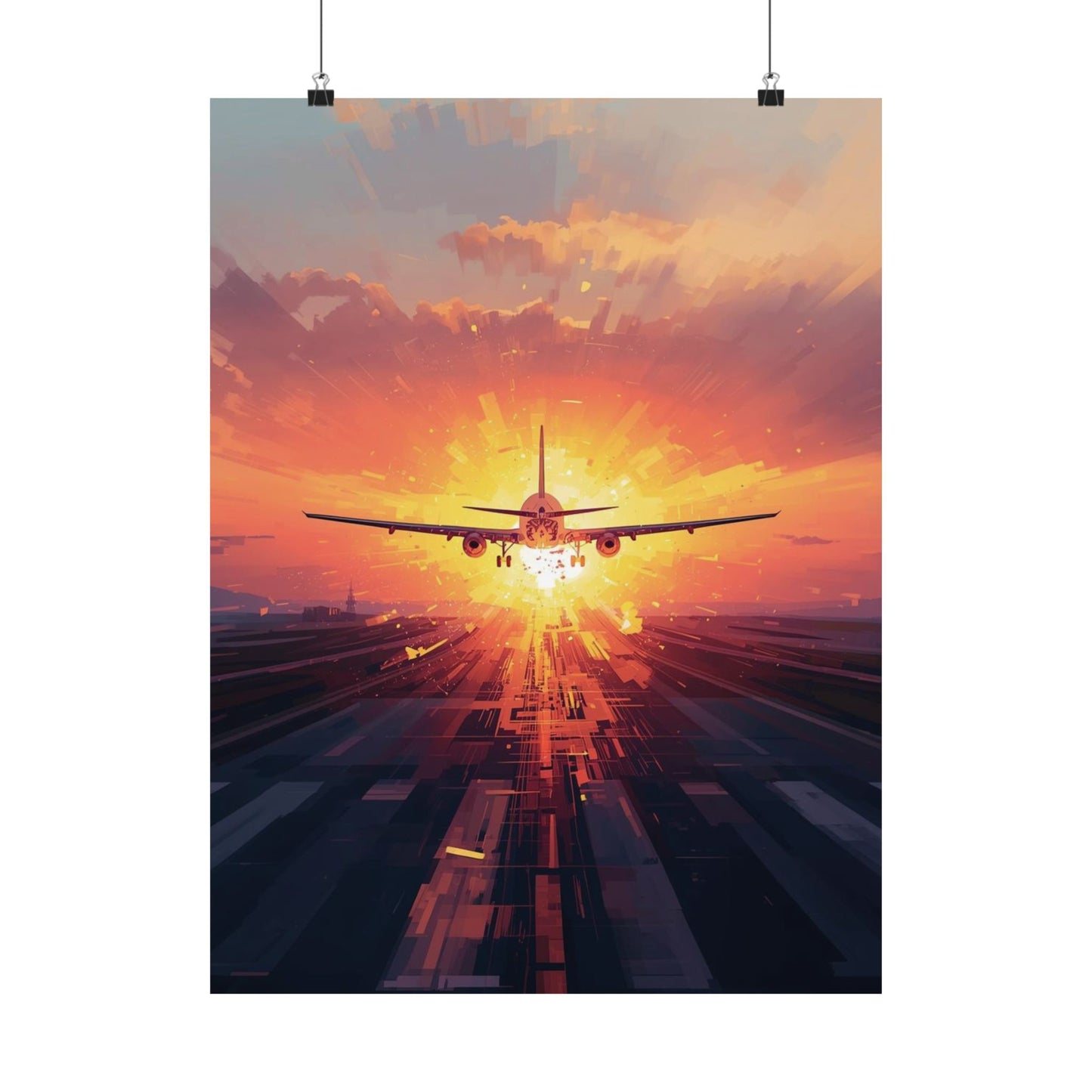 Sunset Jet Plane Poster — Aviation Wall Art Vertical Print