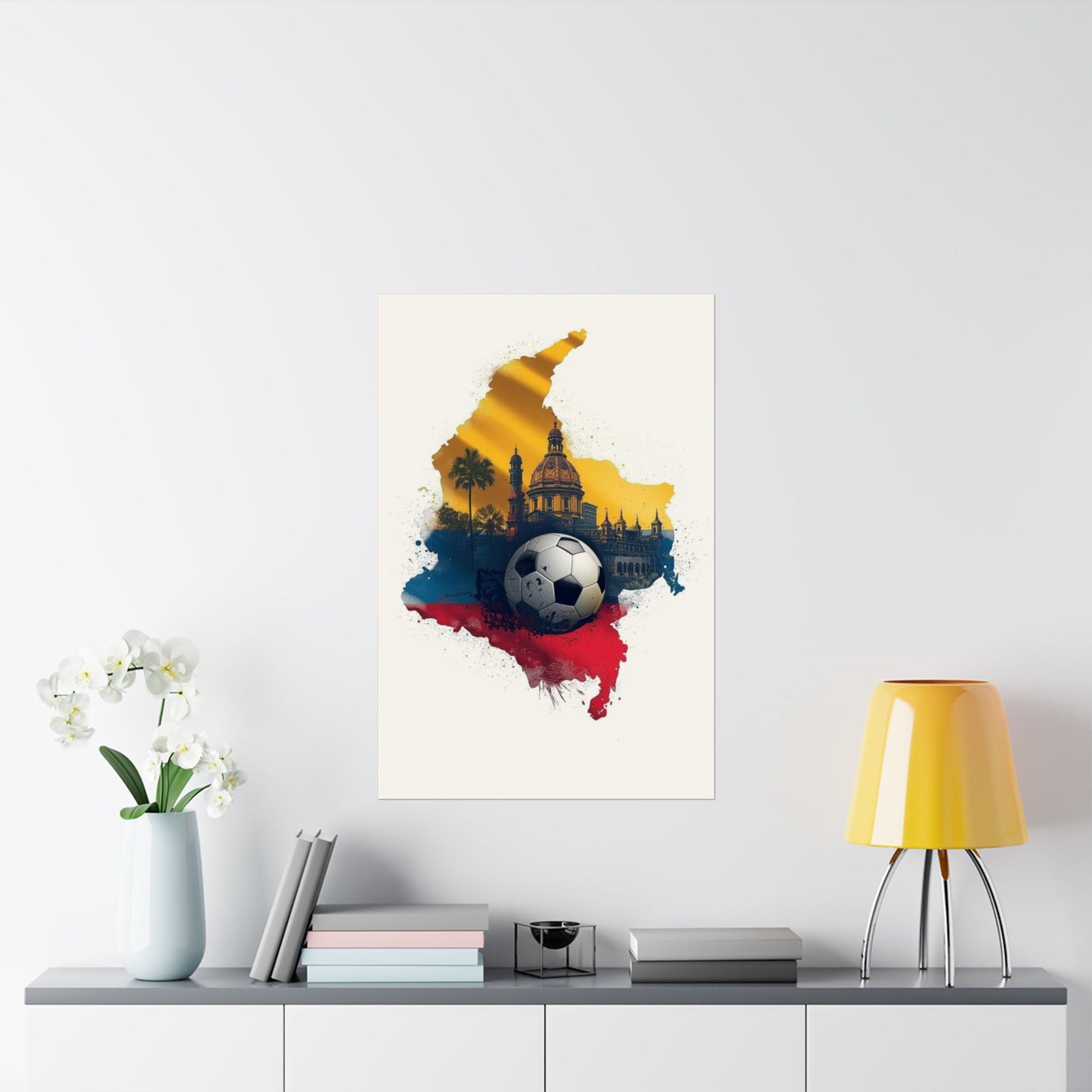 Colombia Flag Map Soccer Poster — Matte Cathedral Vintage Soccer Art