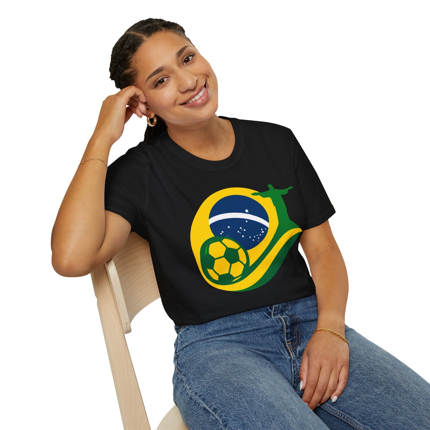 Brazil Soccer T-Shirt – Brazilian Flag, Christ the Redeemer & Football Graphic Tee