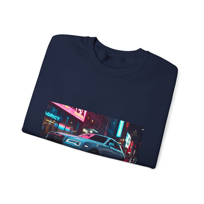 Retro Neon City Car Sweatshirt — Vintage Sports Coupe Crewneck