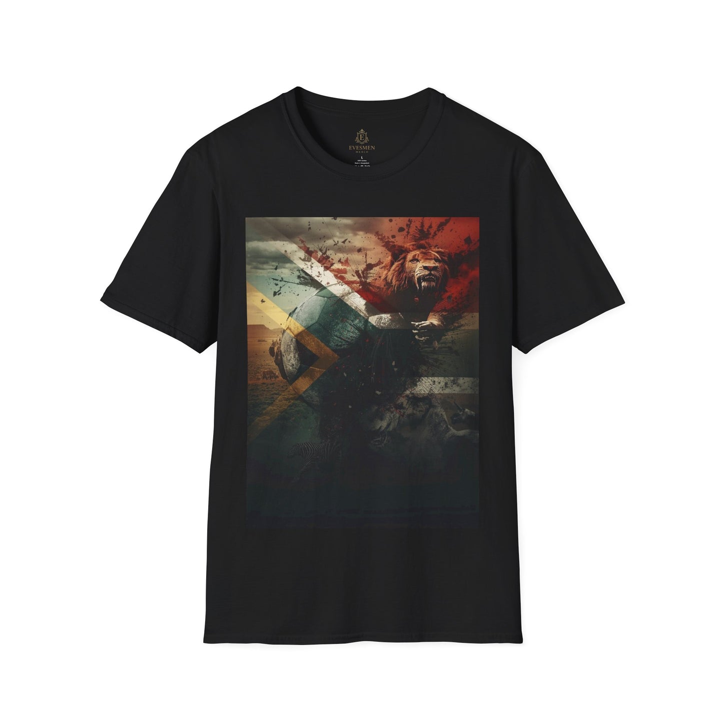 South African Football Abstract T-shirt Majestic Lion and National Flag Tee