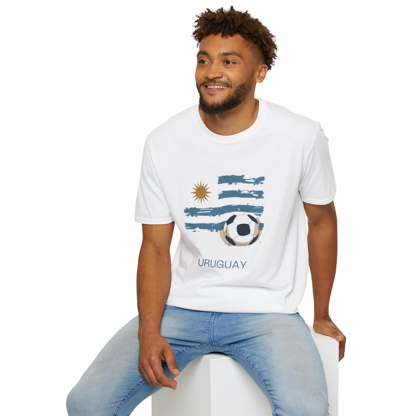 Uruguay Football Flag Graphic T-Shirt La Celeste Soccer Brushstroke Tee
