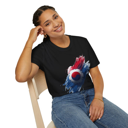 South Korea Football Flag T-Shirt Abstract Splatter Soccer Design Tee