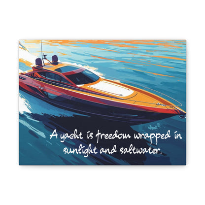 Colorful yacht canvas wall art with a quote on a white background