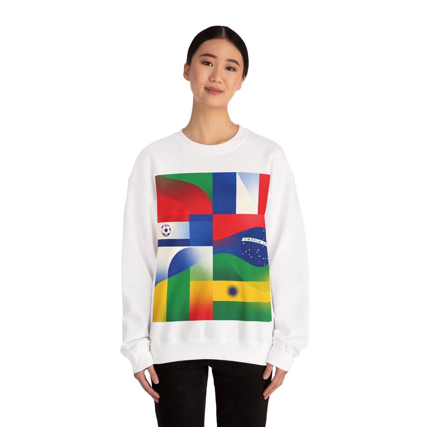 Match Day Flags Crewneck Sweatshirt — Colorful Soccer World Design