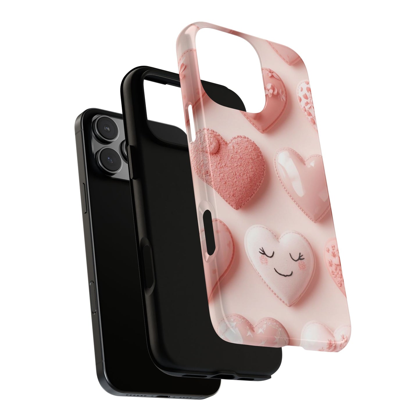 Phone Case — Pink 3D Hearts Cute Valentine Protective Cover