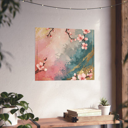Blush & Teal Floral Abstract Poster | Matte Horizontal Wall Decor