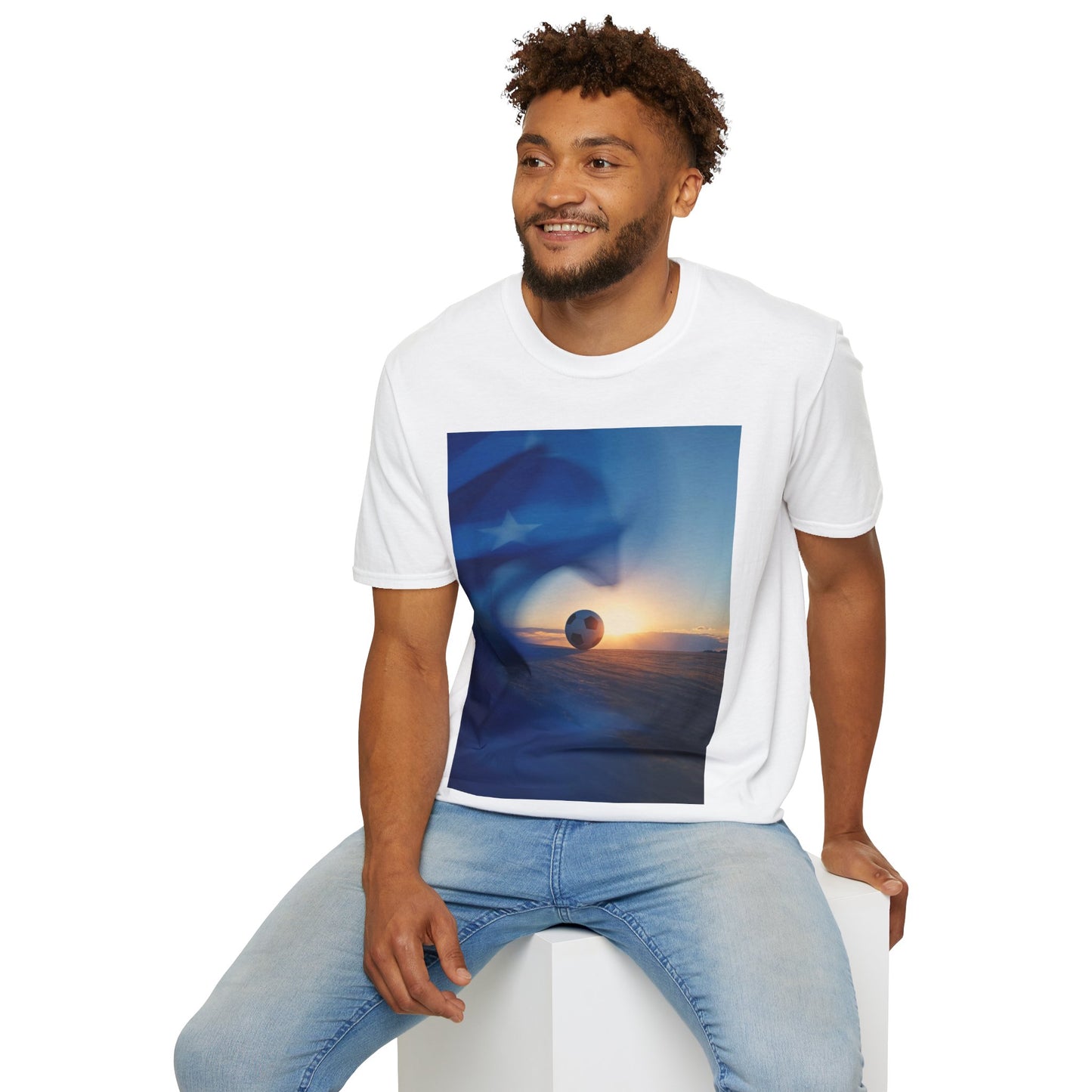Cape Verde Flag Football T-Shirt — Blue Flag Soccer ball Graphic Tee
