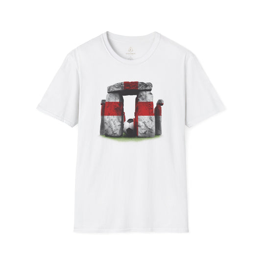 England Flag Stonehenge Football T-Shirt Three Lions Soccer Ancient Monument Tee