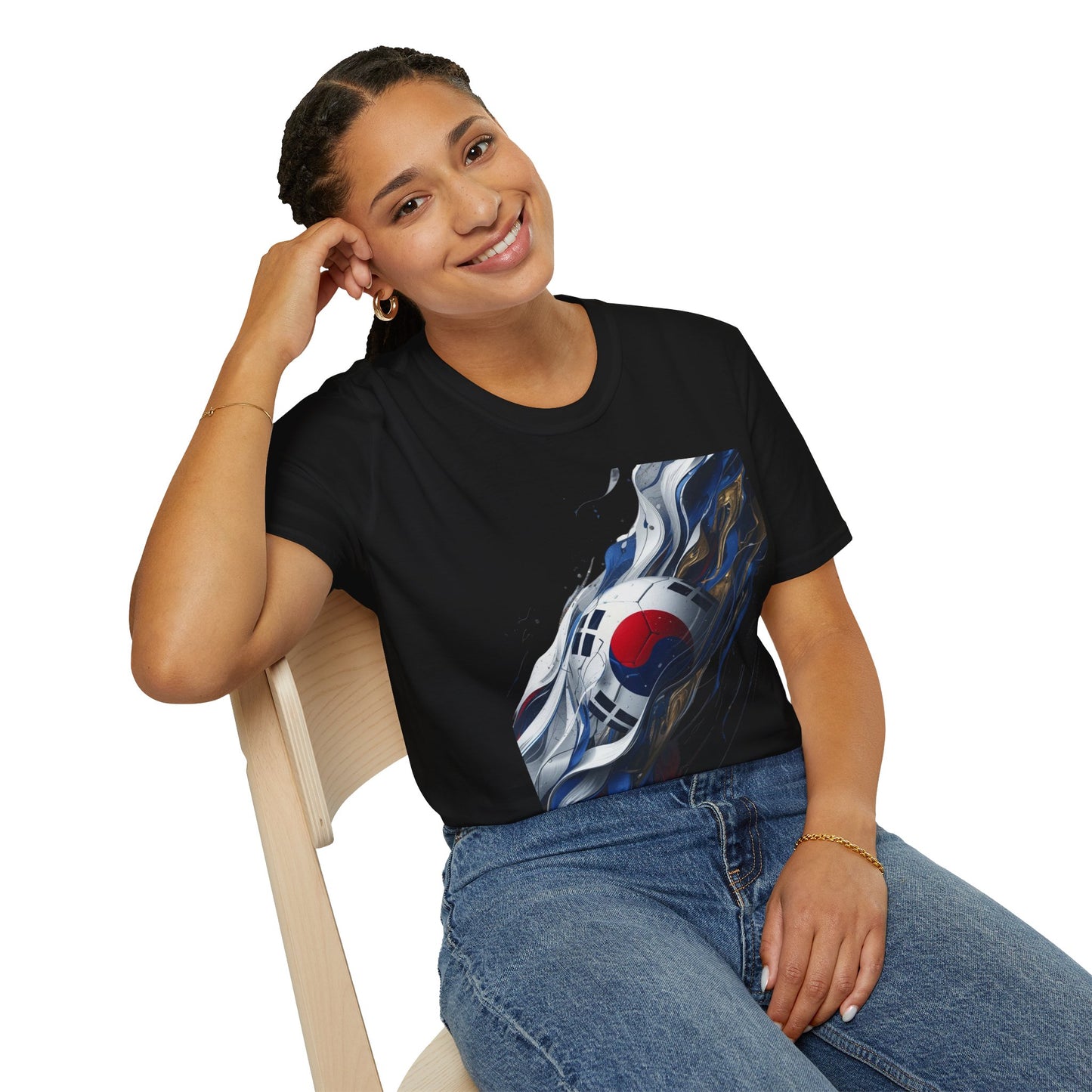 South Korea Football Wave Flag T-Shirt Luxury Abstract Soccer T-Shirt