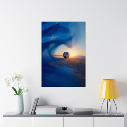 Cape Verde Football Sunset Matte Poster — Blurring Flag under the Star Wall Art