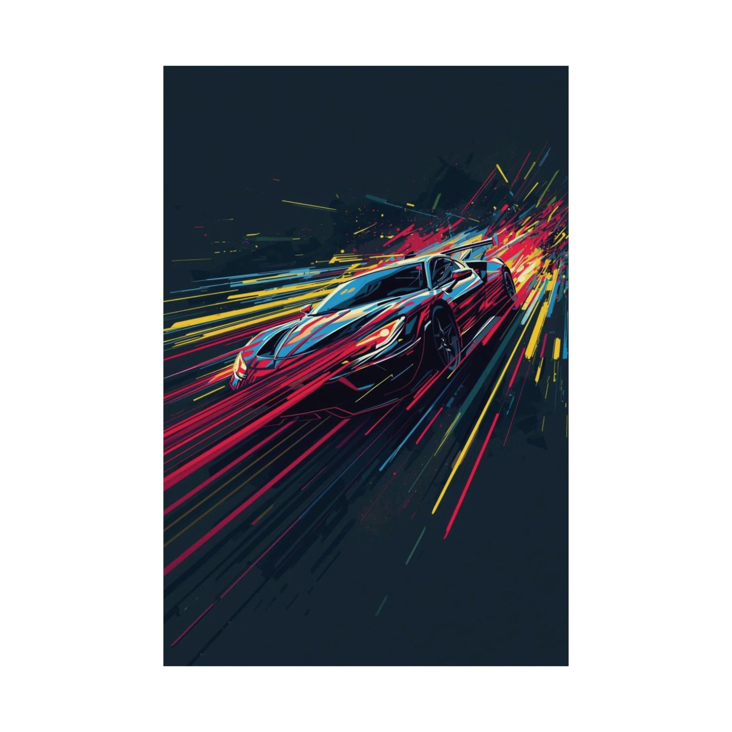 Abstract poster of a racing car on a dark background