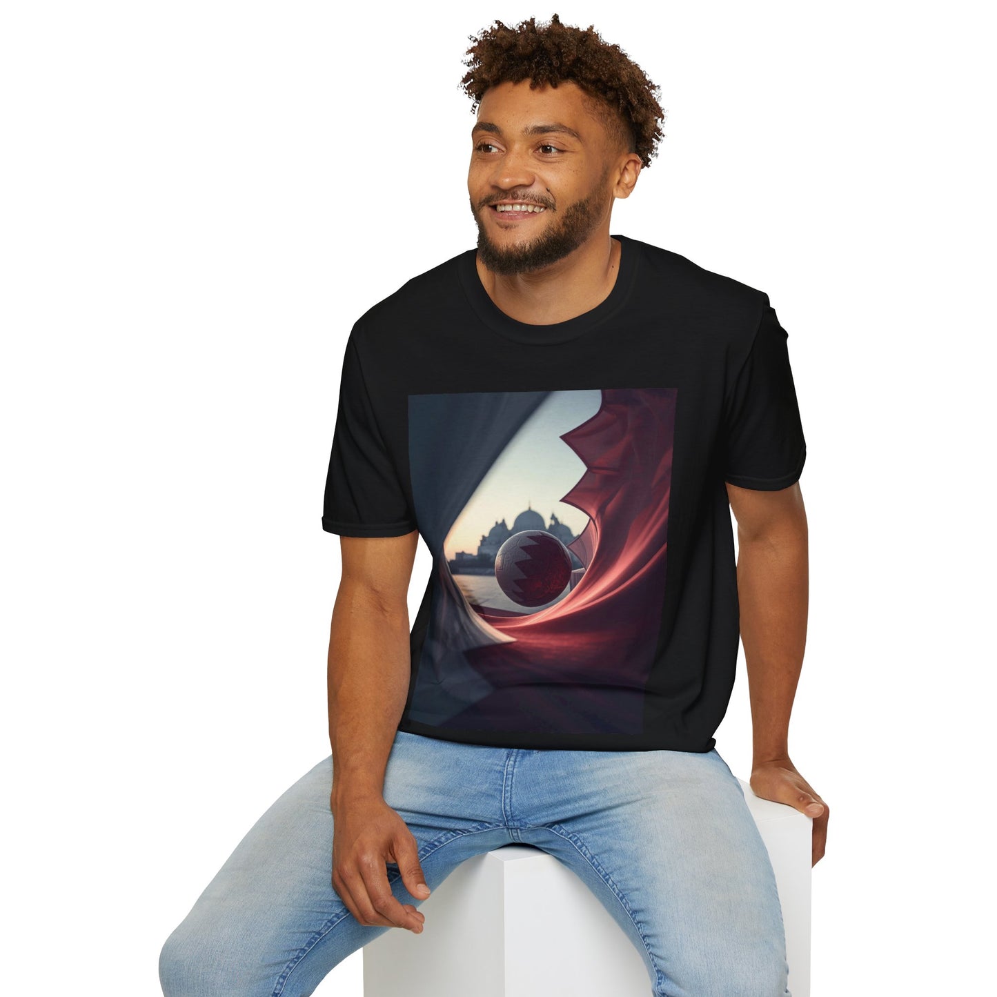Qatar’s Flag-Patterned T-shirt Soccer Ball and Mosque Skyline Fan Tee
