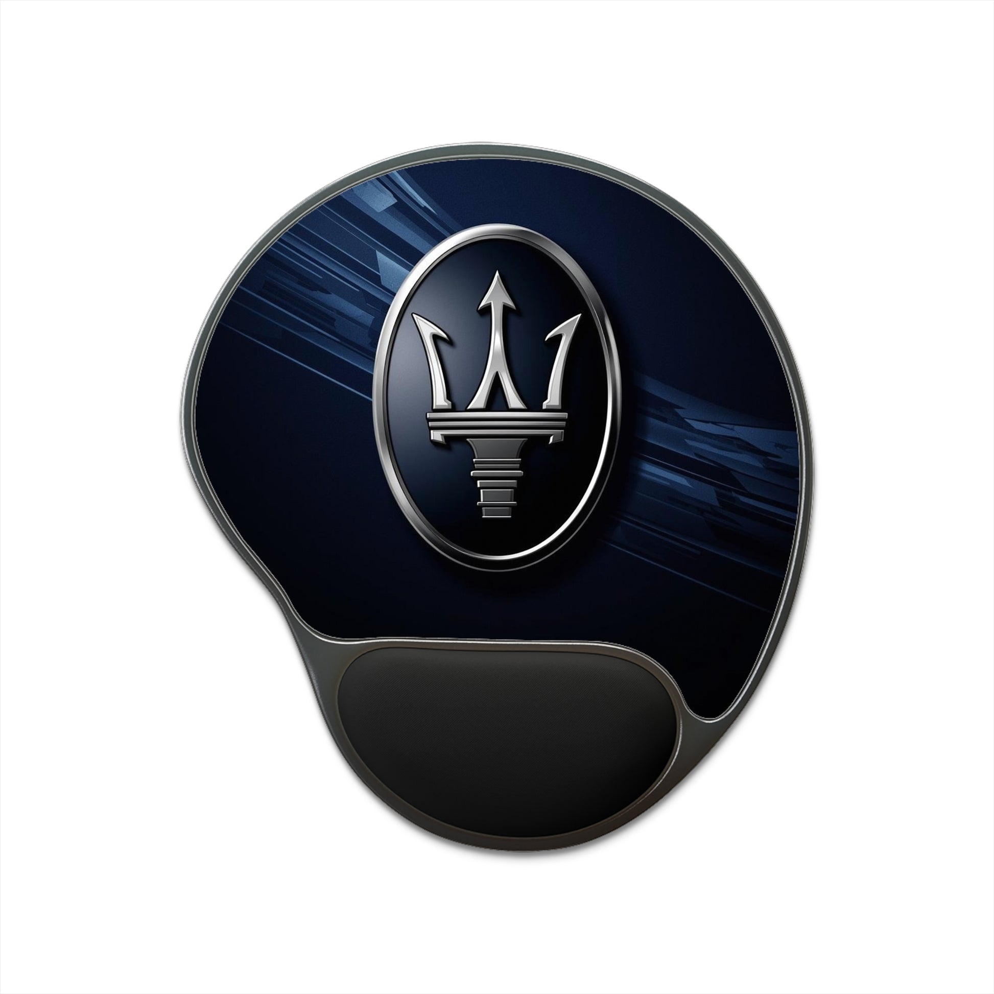 Maserati logo on a dark blue and black background