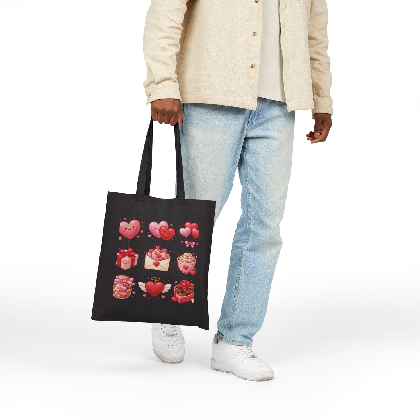 Valentine Hearts Tote Bag — Cute Heart Gift Icons Cotton Canvas Tote