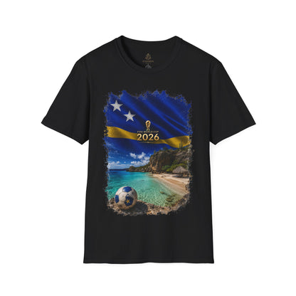 Curaçao Football Flag Beach Graphic T-Shirt Cinematic Caribbean Soccer Tee