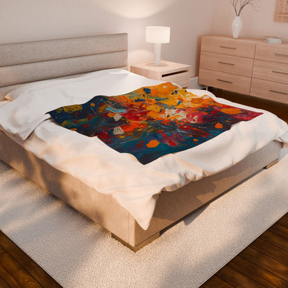Abstract Color Splash Velveteen Plush Blanket — Vibrant Floral Paint Throw