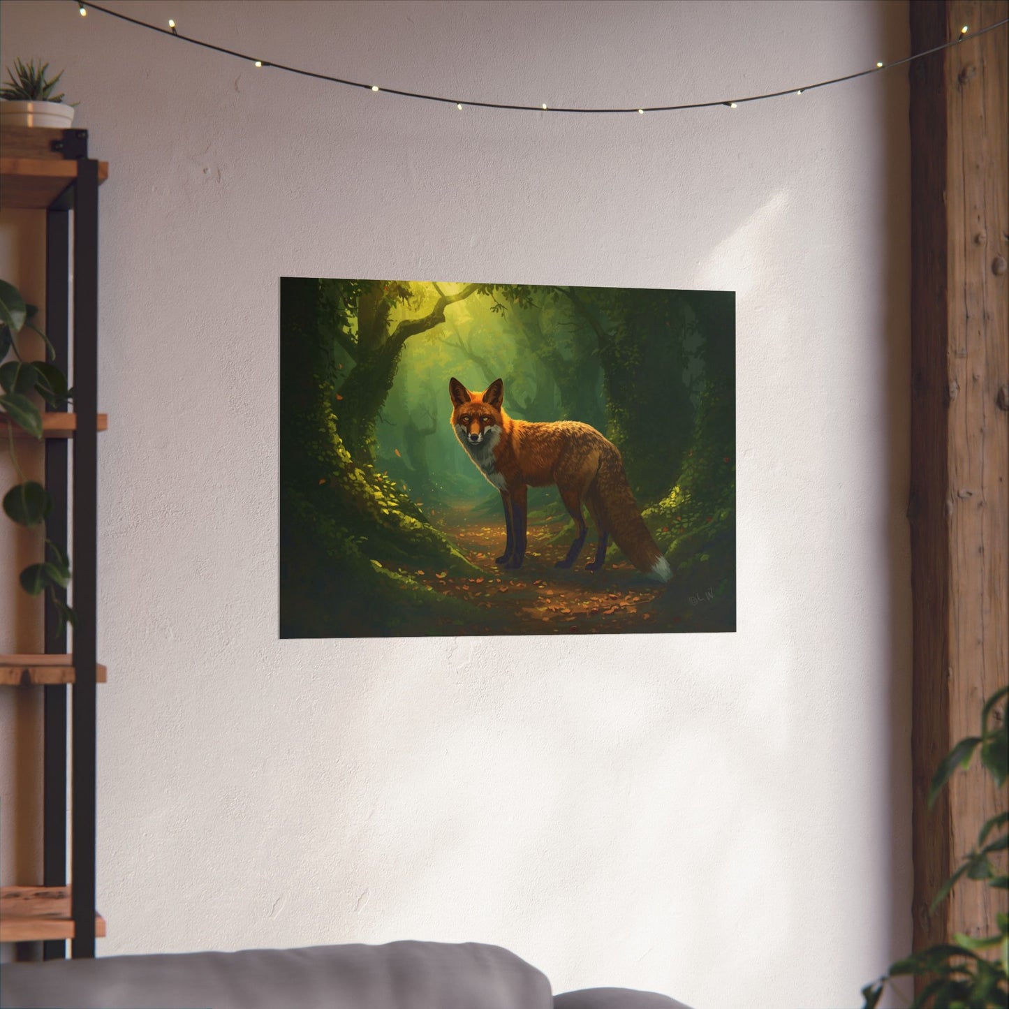 Fox in Enchanted Forest Wall Art Poster | Matte Horizontal Wildlife Print