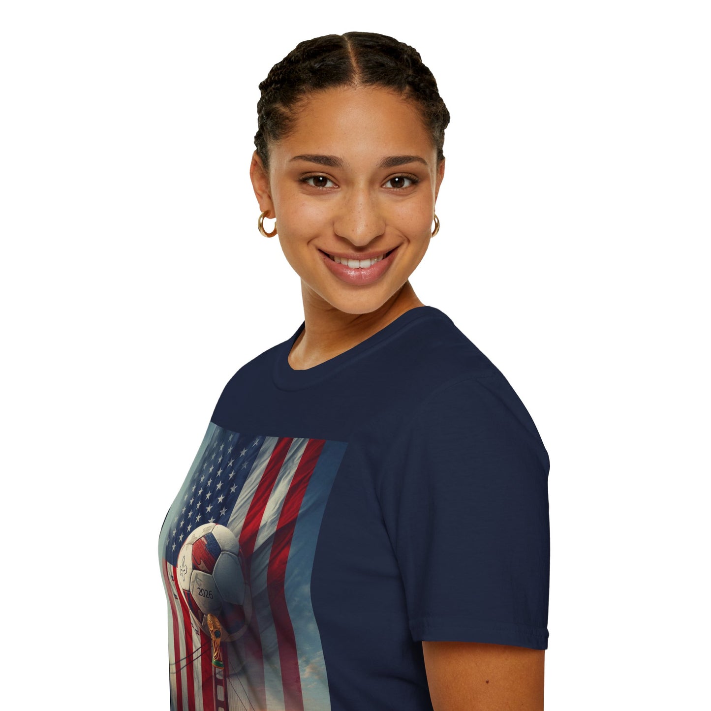American Soccer Poster T-Shirt — Golden Gate Ball & Flag Graphic Tee