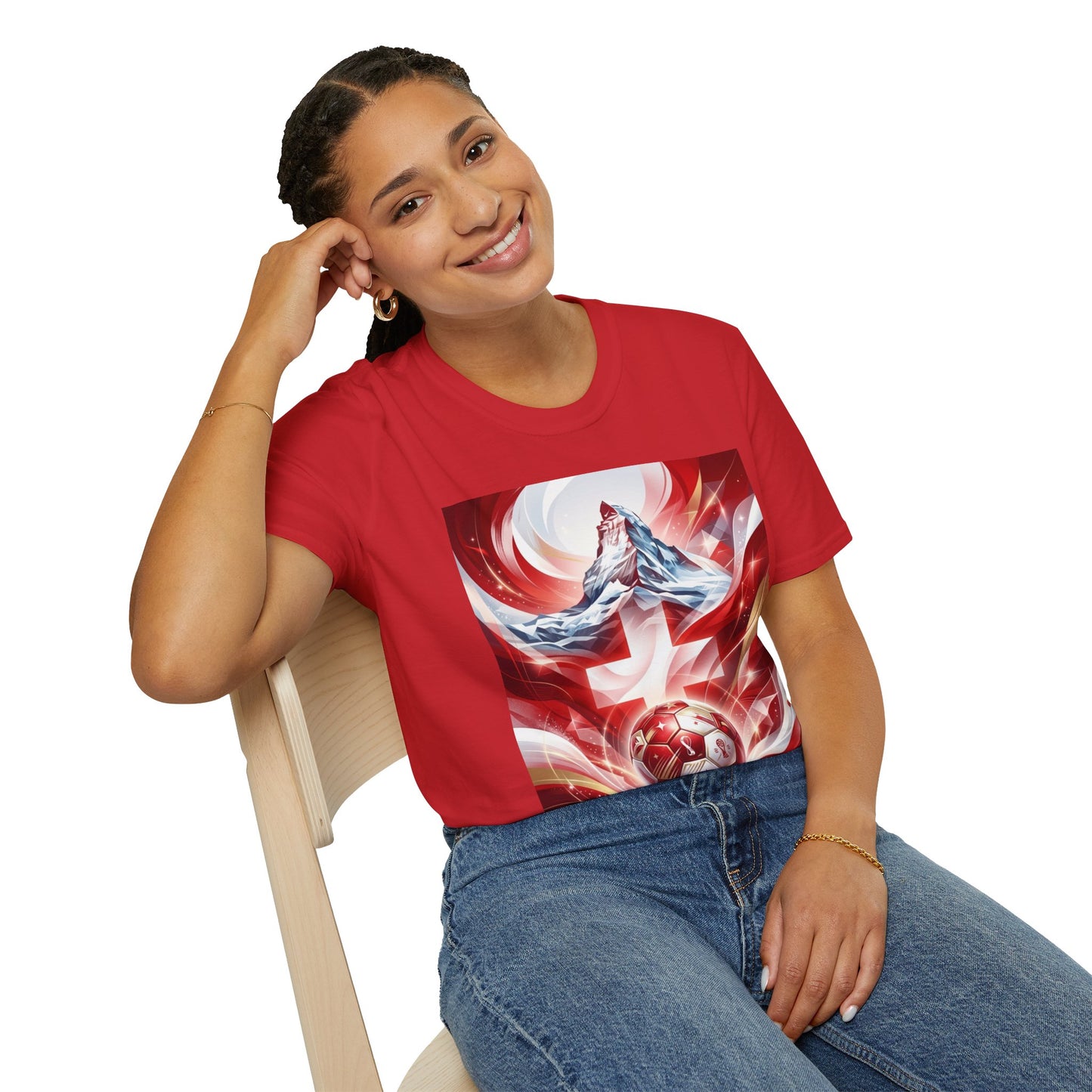 Swiss Soccer Crest T‑Shirt — Alpine Cross & Football Graphic Tee