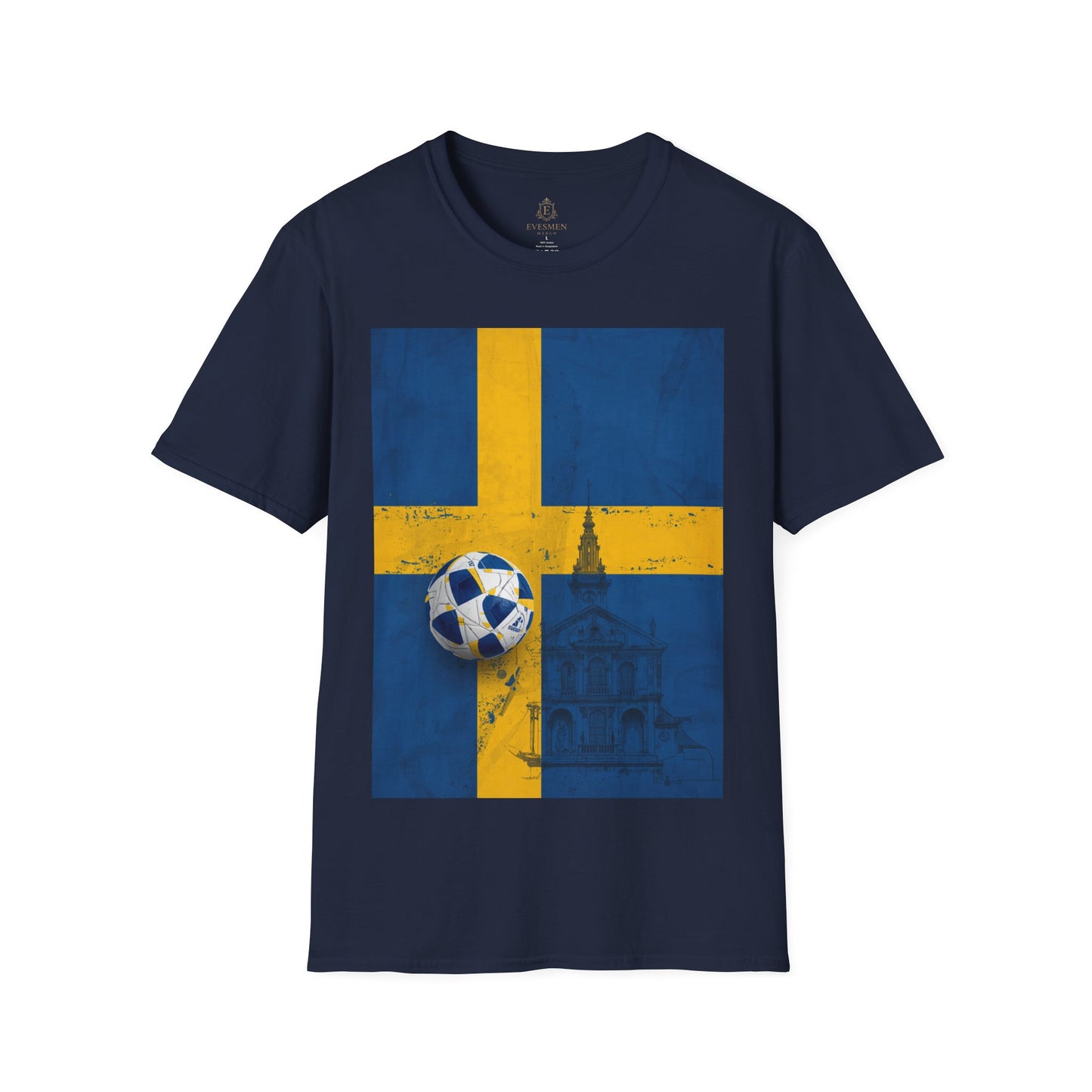 Sweden Flag Soccer T-Shirt — Distressed Swedish Flag Football Tee
