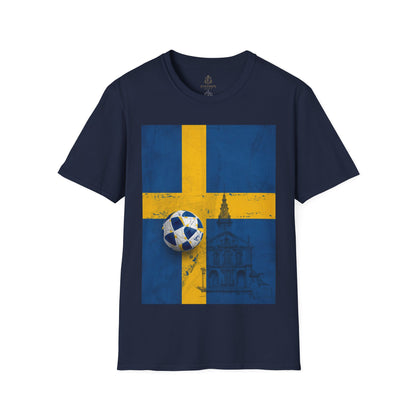 Sweden Flag Soccer T-Shirt — Distressed Swedish Flag Football Tee