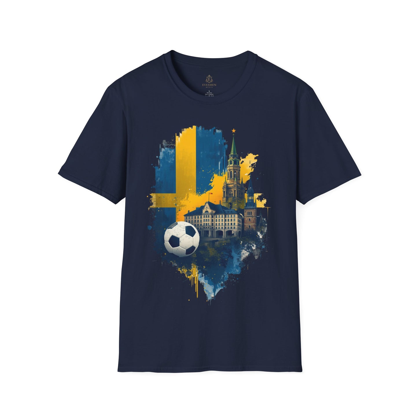 Sweden Football Skyline T‑Shirt — Swedish Flag Soccer Graphic Tee