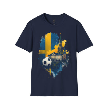 Sweden Football Skyline T‑Shirt — Swedish Flag Soccer Graphic Tee