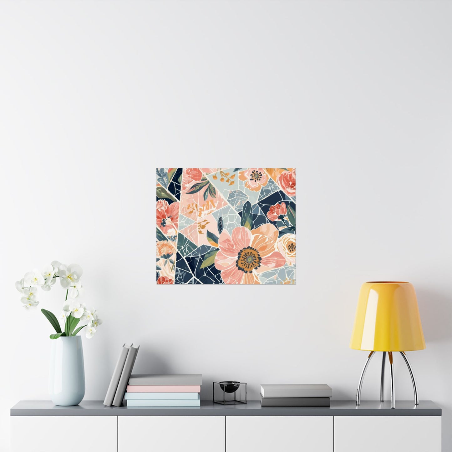 Floral Mosaic Matte Poster — Horizontal Botanical Wall Art, Modern-Boho Decor