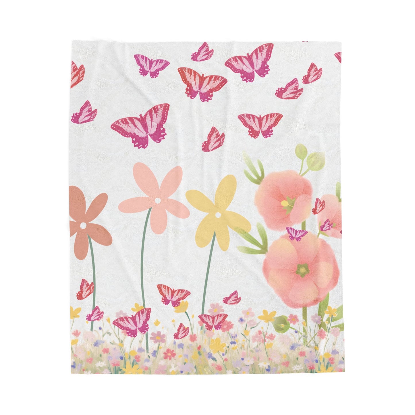 Floral and butterfly pattern on a white background