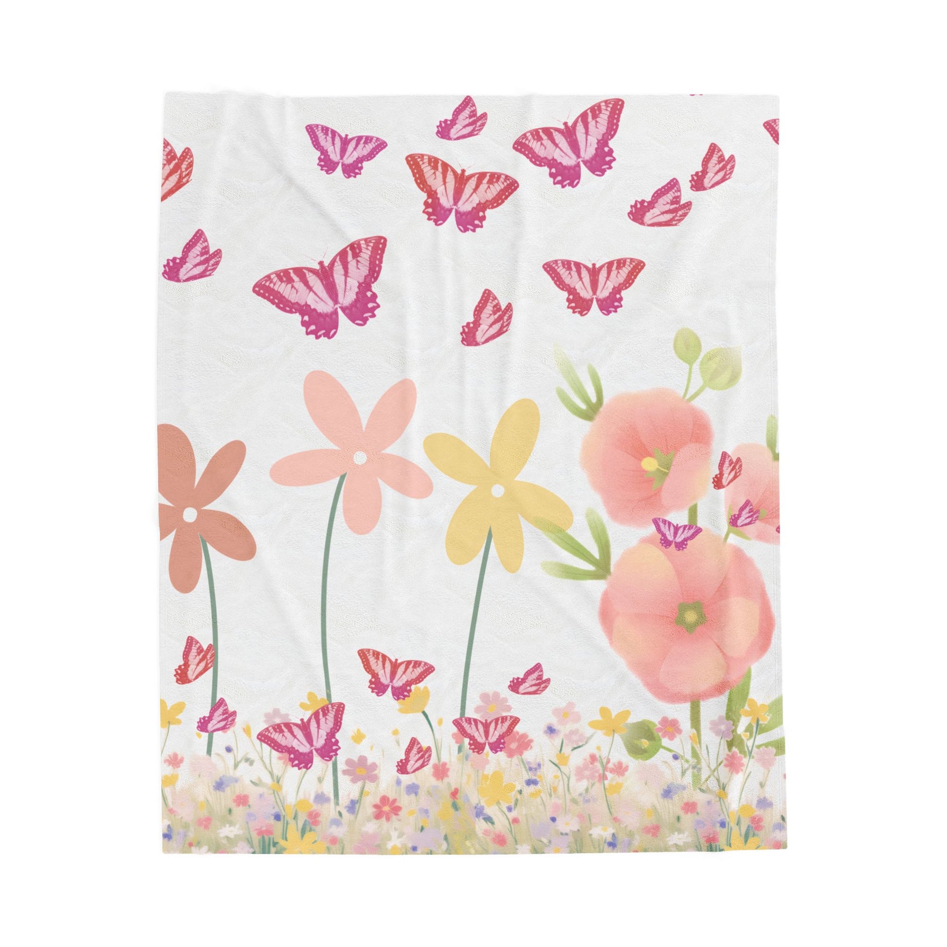 Floral and butterfly pattern on a white background