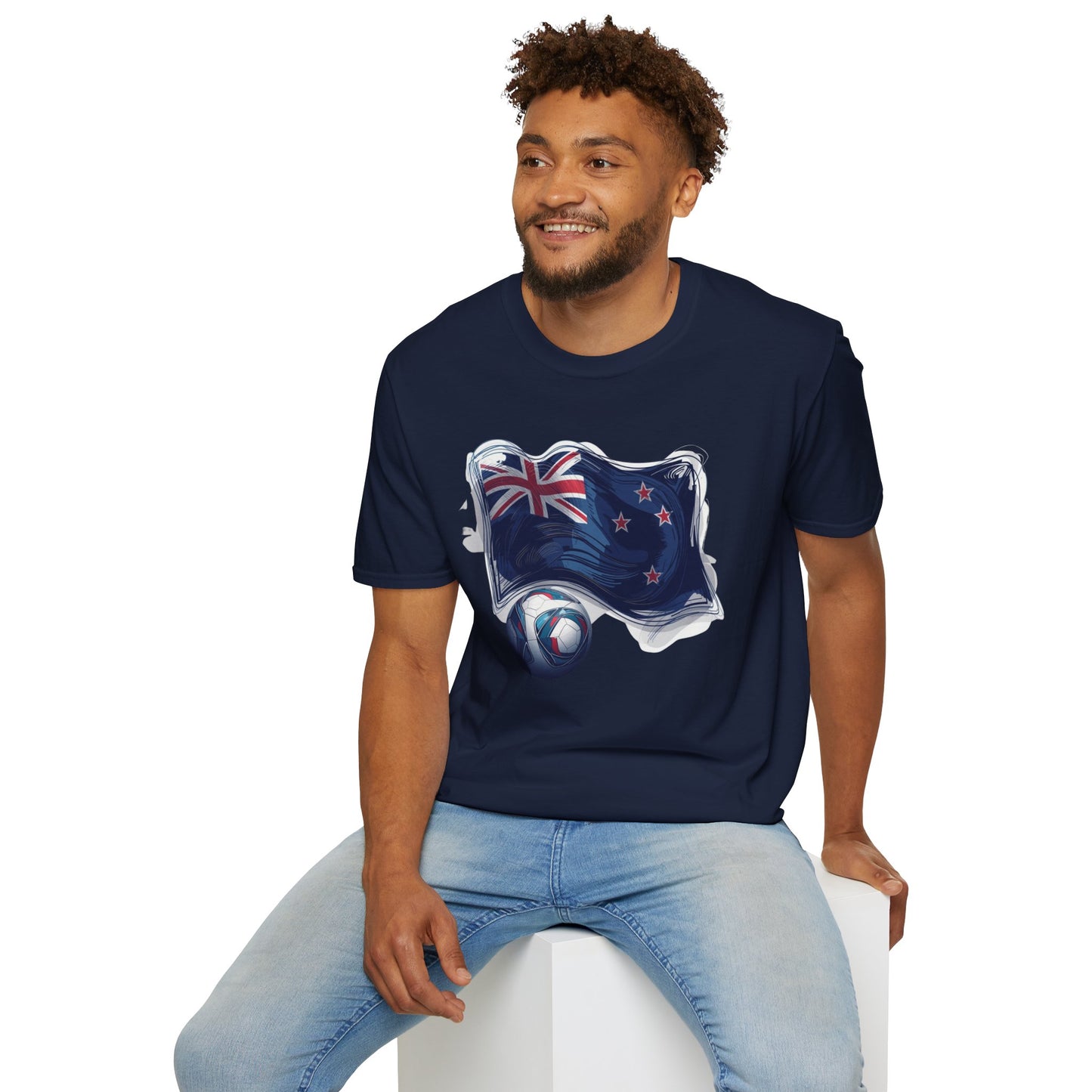 New Zealand Football Flag Sketch Tee All Whites Soccer Graphic T-Shirt