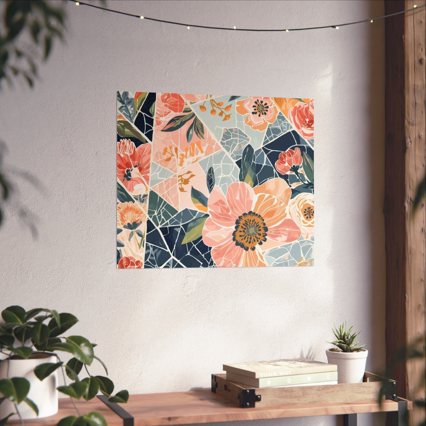Floral Mosaic Matte Poster — Horizontal Botanical Wall Art, Modern-Boho Decor
