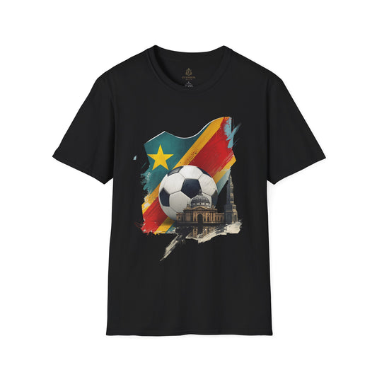 DR Congo Football Pride Flag T-shirt Soccer Ball Classical Architecture Tee