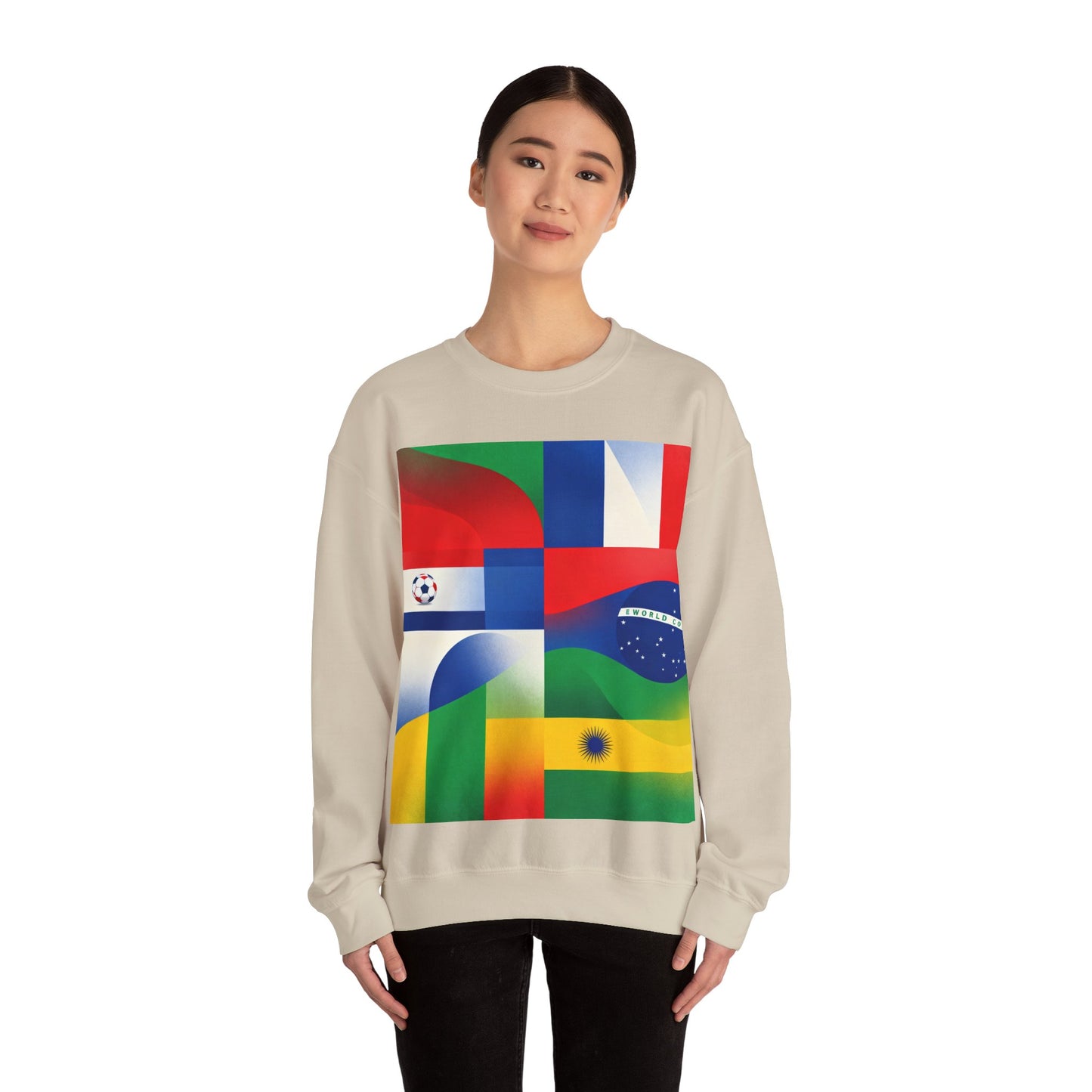 Match Day Flags Crewneck Sweatshirt — Colorful Soccer World Design