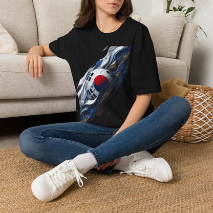 South Korea Football Wave Flag T-Shirt Luxury Abstract Soccer T-Shirt