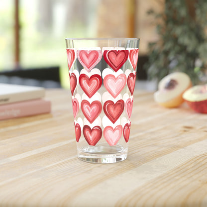 Valentine Heart Pattern Pint Glass — 16oz Romantic Red & Pink Glass
