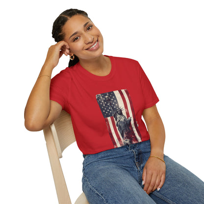 Statue of Liberty American Flag Soccer T-Shirt — Patriotic USA Graphic Tee
